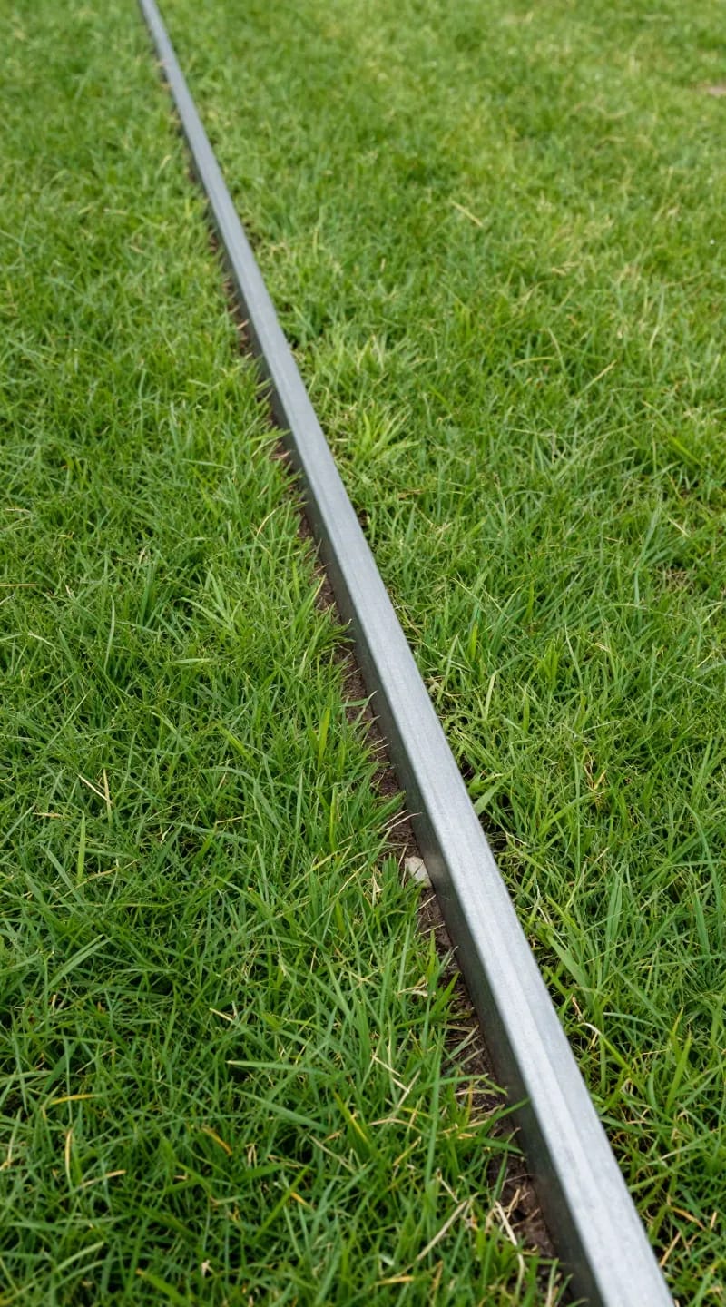 clean metal lawn edging along fresh green grass