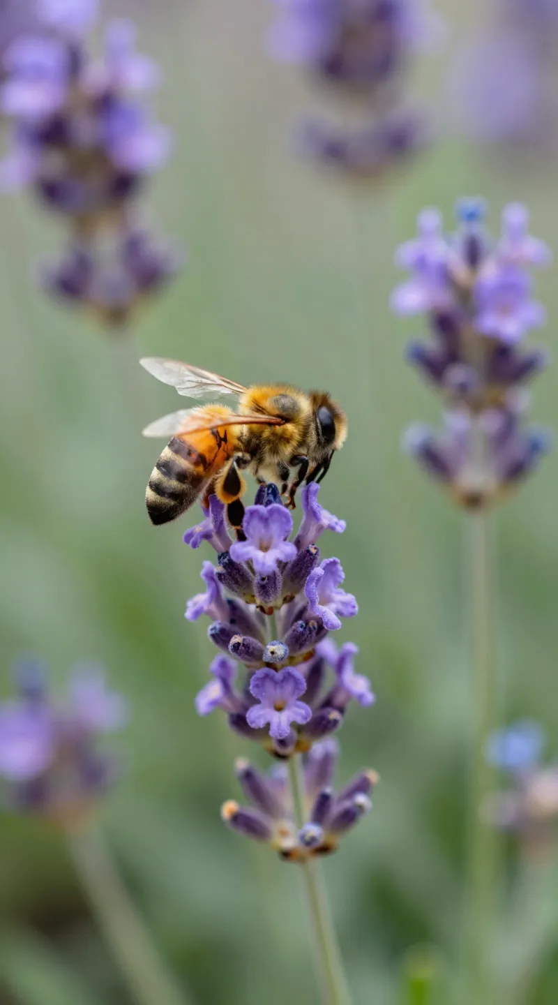 Bee on lavender flower, shallow depth of field